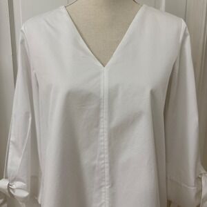 COS White Minimalist V-Neck Blouse Sz 6 Tie Sleeve Oversized Chic Quiet Luxury